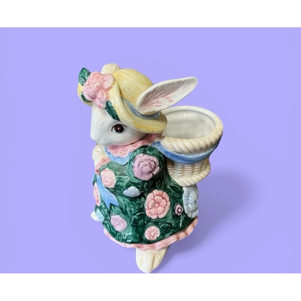 Fitz & Floyd Bloomer Bunny Rabbit Bud Vase Easter Spring Garden Cottagecore Pink